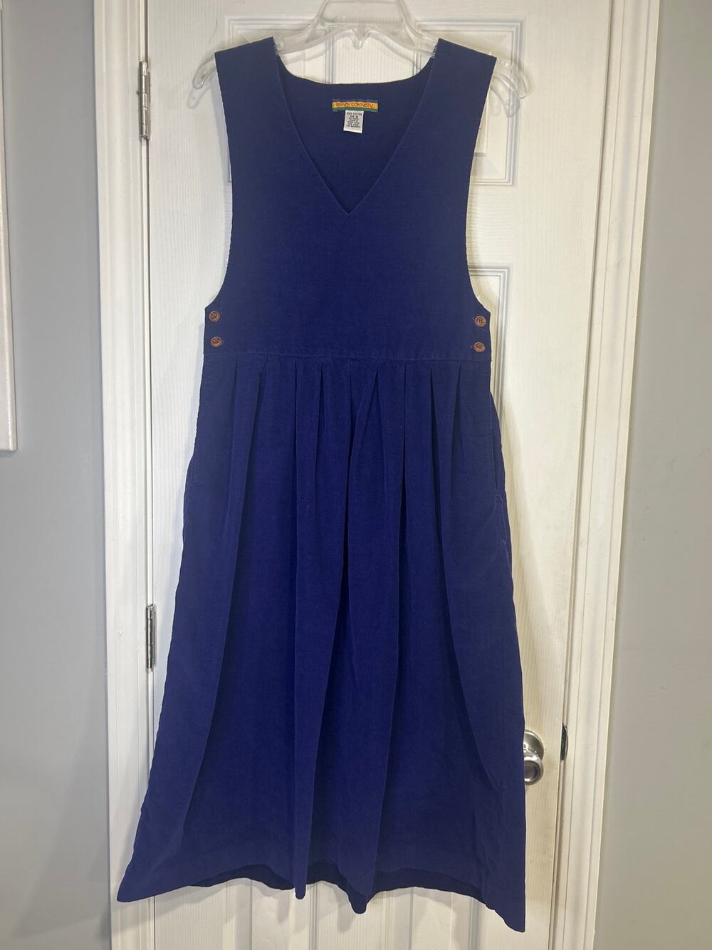 VTG Bryn Connelly Royal Blue Corduroy Jumper Dress Size 6 Pinafore Midi EUC 90s